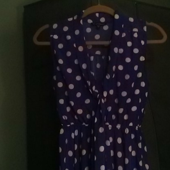 Blue flare dress with white polka dots - Picture 2 of 4